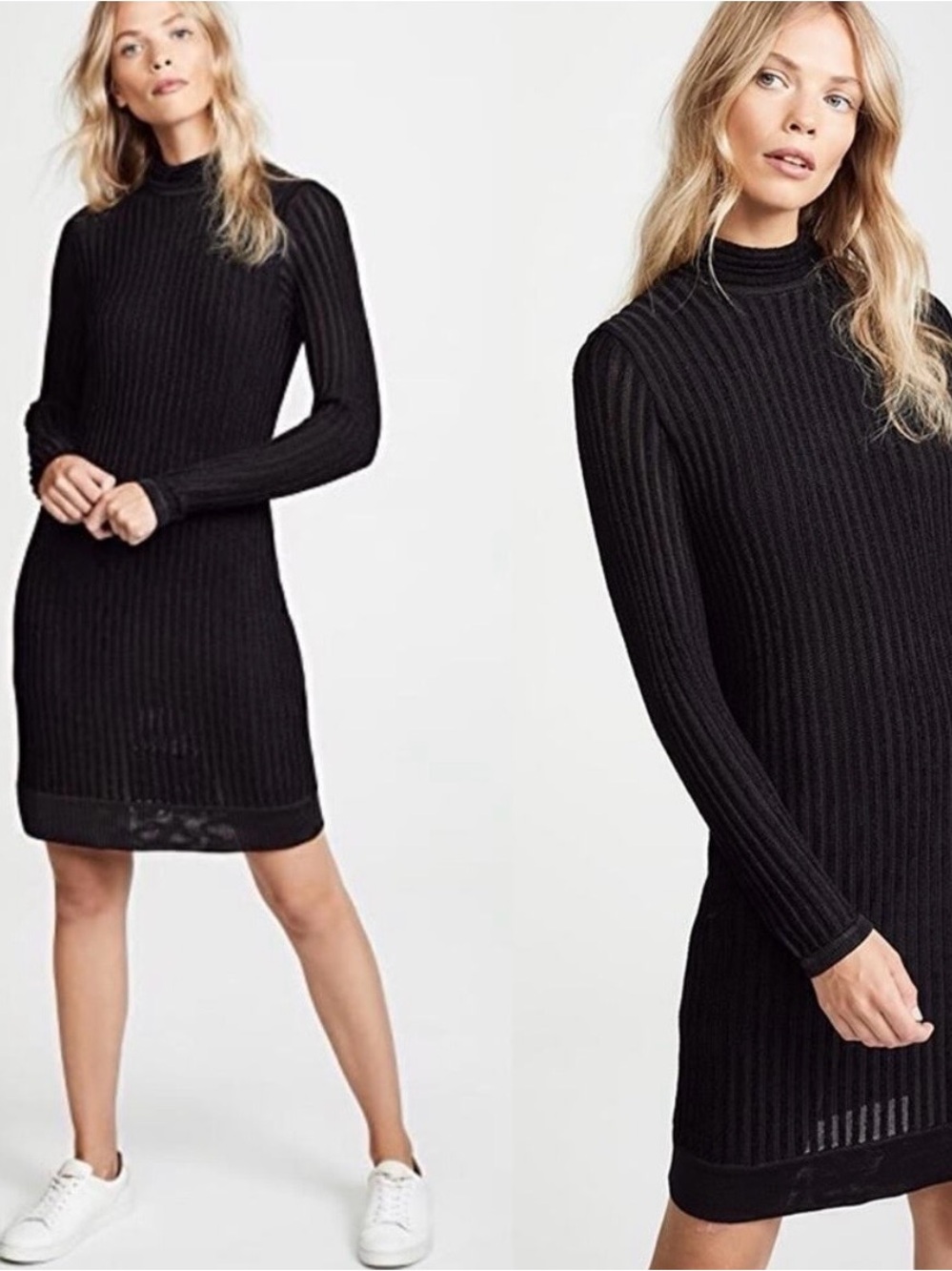 L’AGENCE Edita Black Ribbed Turtleneck Long Sleeve Bodycon Mini Dress Medium